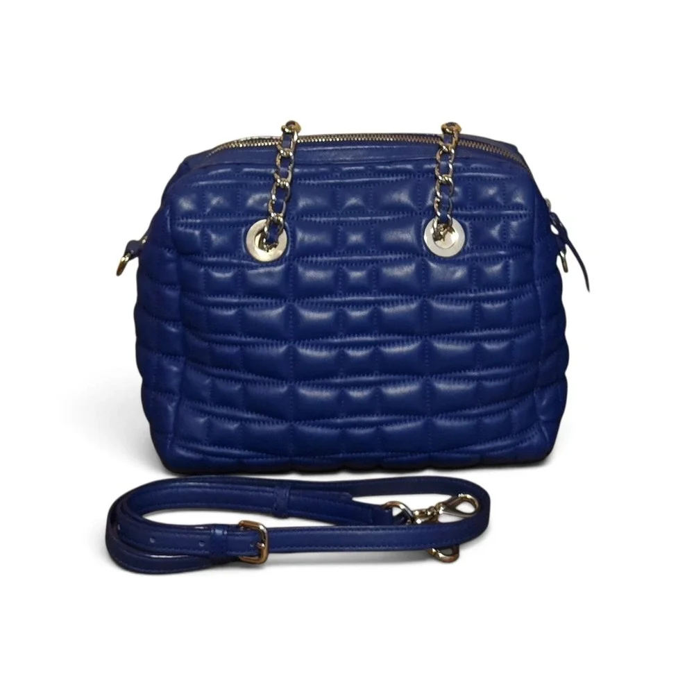 Kate Spade Quilted Leather Satchel Cobalt Blue Gold Chain Crossbody Bag